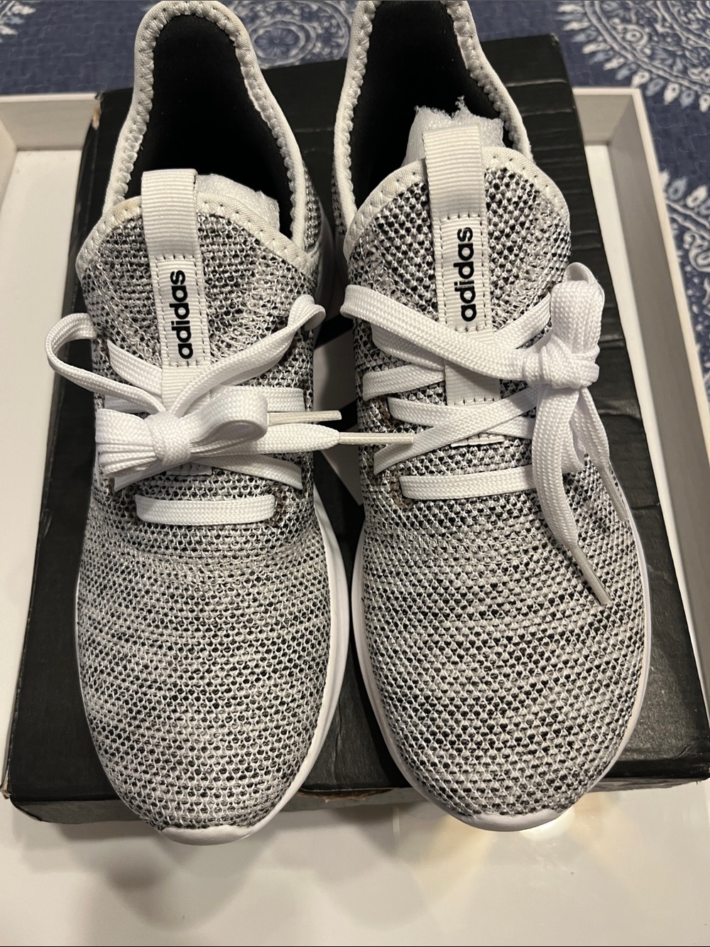 adidas White and Gray Knit Lace-Up Sneakers